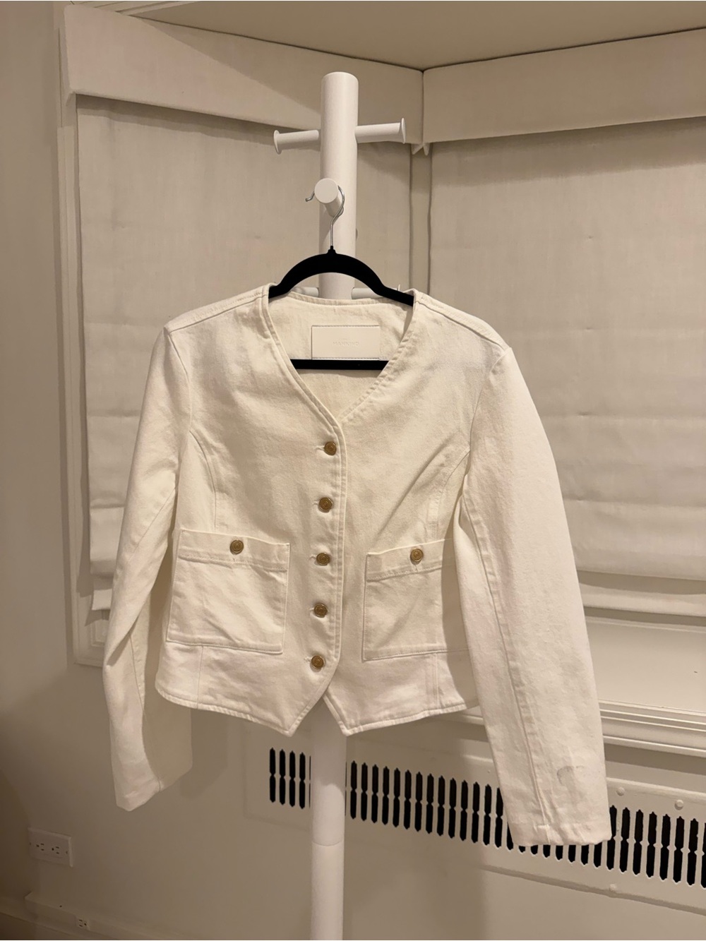 7 For All Mankind White Jean Jacket with Gold-Tone Buttons